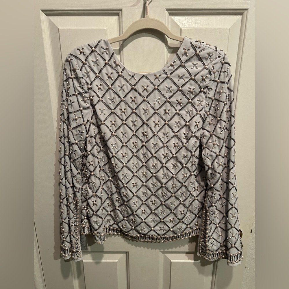 Sky Blue Long Sleeve Embellished Top ASOS Design